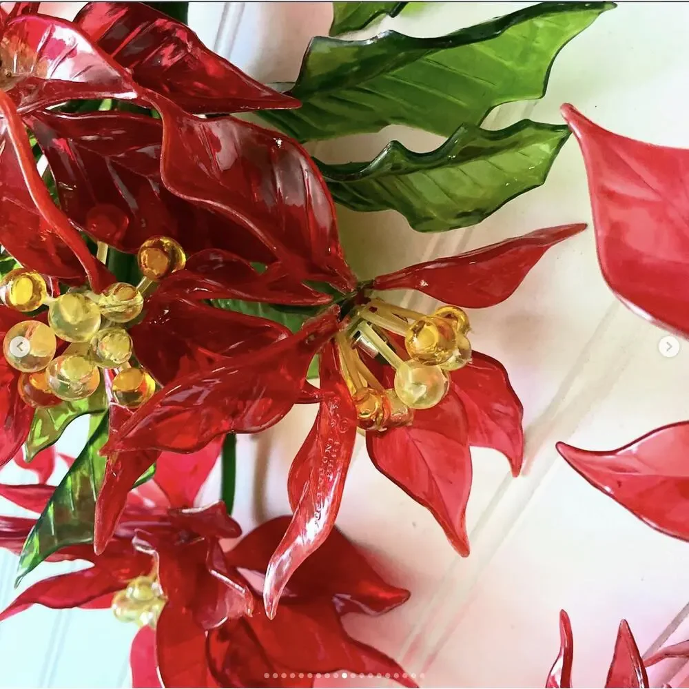 Vintage Christmas Poinsettia Lucite Decor 1968 CK Ind Co SIX FLOWER BOUQUET